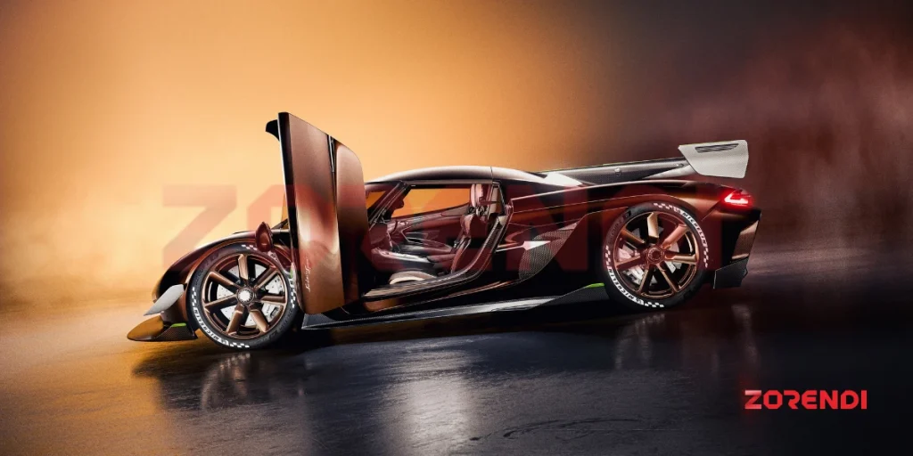 side view with open door of 2026 Koenigsegg Sadairs Spear